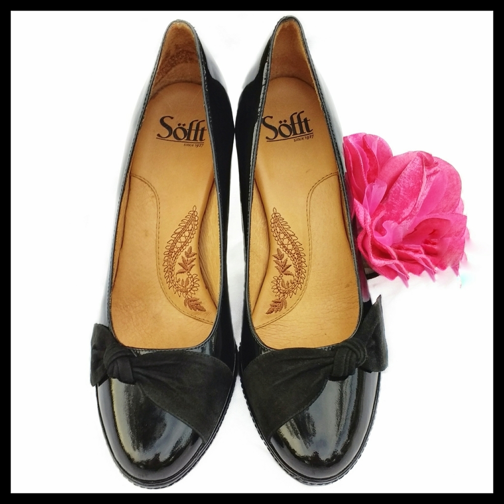 Black Patent Heels with Suede Bows